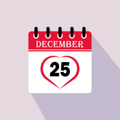 Icon calendar day - 25 December. 25 days of the month, vector illustration.