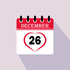 Icon calendar day - 26 December. 26 days of the month, vector illustration.