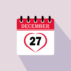 Icon calendar day - 27 December. 27 days of the month, vector illustration.