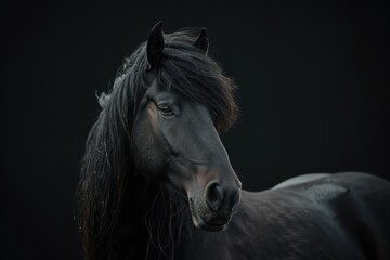 Black horse muzzle close up. Generative AI