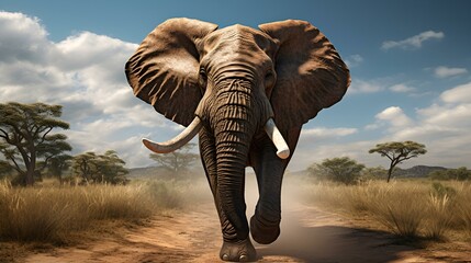 Fototapeta premium A majestic elephant strolling along a dusty road 