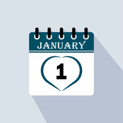 Icon calendar day - 1 January. 1st days of the month, vector illustration.
