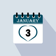 Icon calendar day - 3 January. Days of the month, vector illustration flat style.