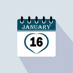 Icon calendar day - 16 January. 16th days of the month, vector illustration.