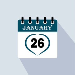 Icon calendar day - 26 January. 26 days of the month, vector illustration.