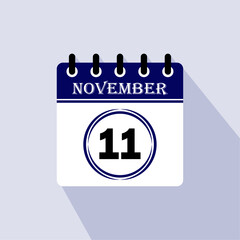 Icon calendar day - 11 November. 11th days of the month, vector illustration.