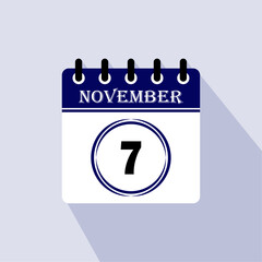 Icon calendar day - 7 November. 7th days of the month, vector illustration.