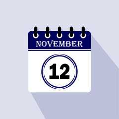 Icon calendar day - 12 November. 12th days of the month, vector illustration.
