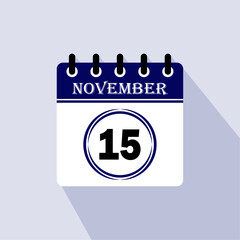 Icon calendar day - 15 November. 15th days of the month, vector illustration.