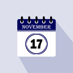 Icon calendar day - 17 November. 17th days of the month, vector illustration.