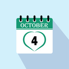 Icon calendar day - 4 October. 4th days of the month, vector illustration.