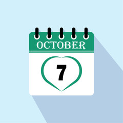 Icon calendar day - 7 October. 7th days of the month, vector illustration.