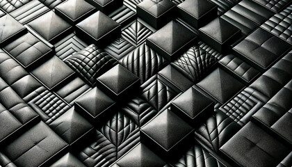Intricate Black Leather Patterns with Geometric Stitching