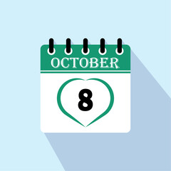 Icon calendar day - 8 October. 8th days of the month, vector illustration.