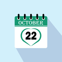 Icon calendar day - 22 October. 22 days of the month, vector illustration.