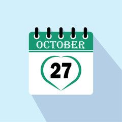 Icon calendar day - 27 October. 27 days of the month, vector illustration.