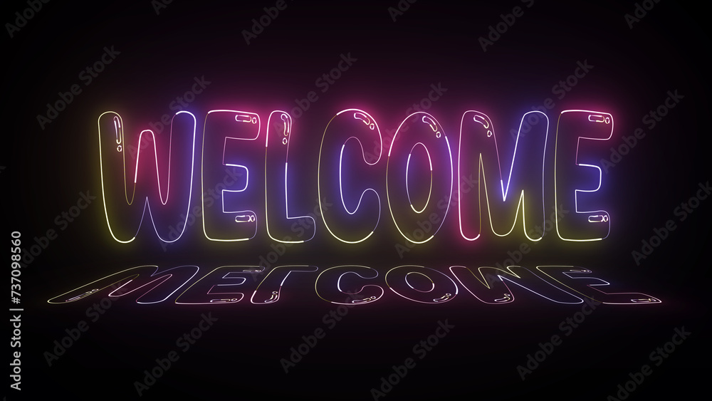 Fototapete glowing 3d welcome text on the black background. animated of the welcome word in multicolor. welcome