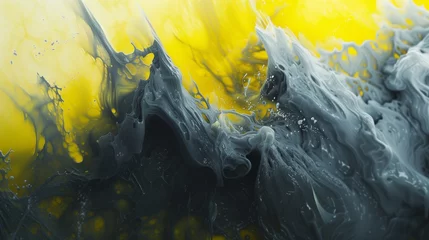 Fototapete Gelb An abstract fluid canvas of bright yellow and deep gray, conjuring images of a sunlit landscape after a storm.