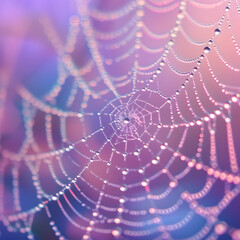 Naklejka premium Dew Kissed Spiderweb in Morning Light