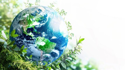 Green planet Earth globe on a white background. Nature conservation and ecology banner