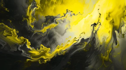 Poster An abstract fluid canvas of bright yellow and deep gray, conjuring images of a sunlit landscape after a storm. © MalikAbdul