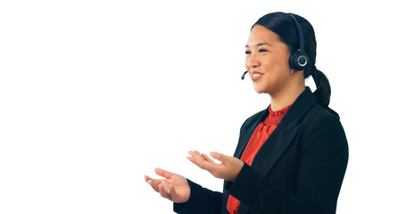 Customer support, business and happy Asian woman for consulting service, contact and communication....