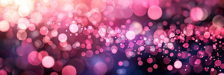 Abstract soft violet and pink shing bokeh on dark background for festive banner, copy space