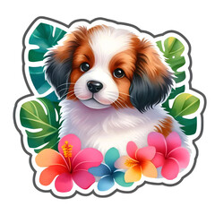 Watercolor Tropical Puppy Clipart