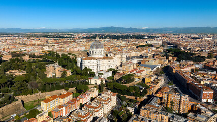 Aerial view of Papal Basilica of Saint Peter in the Vatican City located in Rome, Italy. It's the...
