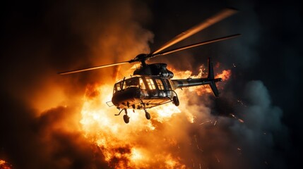 A helicopter fire