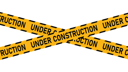 under construction tape warning banner image with transparent background, industrial sign for road, construction site and website, vector illustration