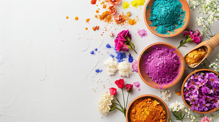 Fototapeta na wymiar Holi's Flourishing Colors: Joyful Revelry with Flowers and Powder