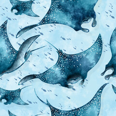 Watercolor Stingray Sea Pattern Design