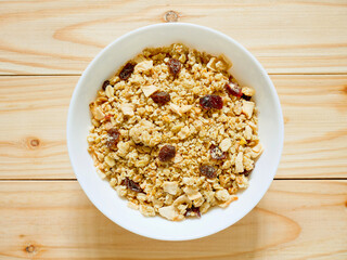 Granola breakfast cereal with dried fruit