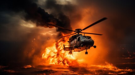 A helicopter fire - obrazy, fototapety, plakaty