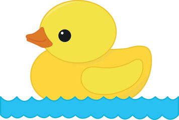 cute cartoon vector illustration of yellow rubber duck in the water. water toy for children isolated on transparent background
