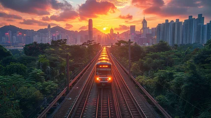 Fototapeten railway bridge at sunset © Tolia