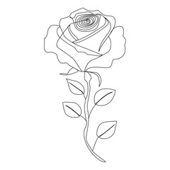 Continuous one line rose flower outline vector art illustration