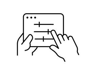 Sliders button icon. Button in hand. Linear style. Vector icon