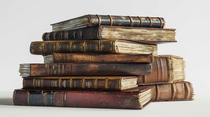 A Pile of Old Books Isolated on White Background