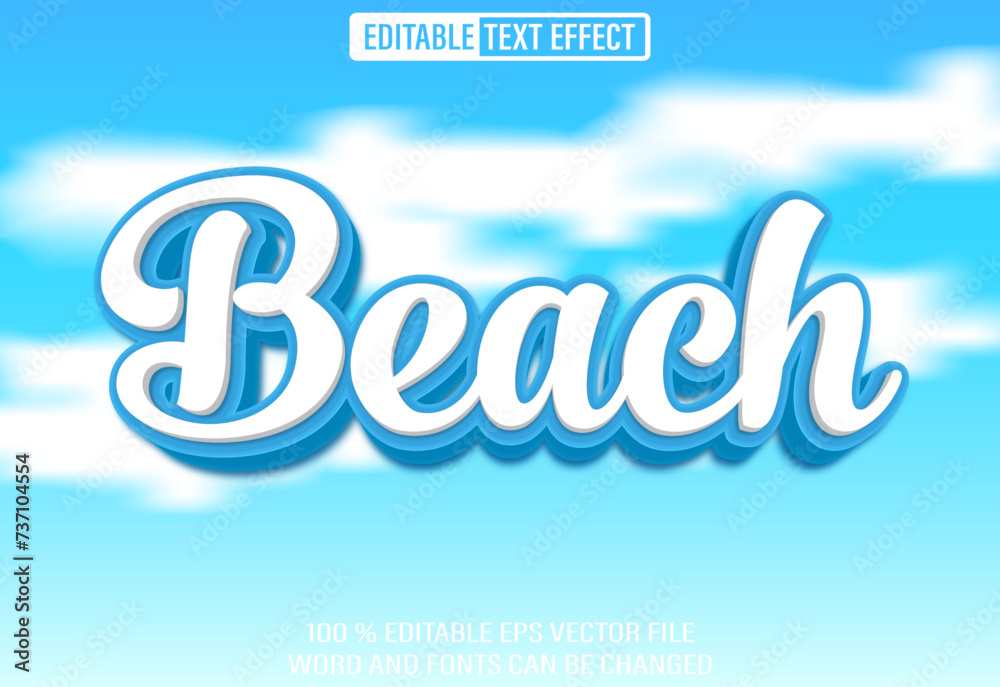Poster editable 3d text style effect - beach text effect template