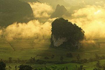 Scenic forest view, Tham Sakaen, border area of Nan Province. with Phayao Province, Thailand 