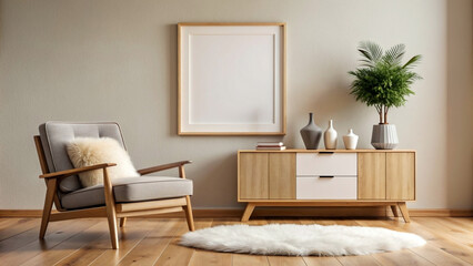 Minimalist modern living room with frame mockup