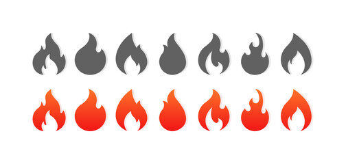 Fire icon set. Collection of fire icons. Flat style. Vector icons - obrazy, fototapety, plakaty
