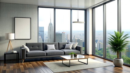 Minimalist modern living room with frame mockup