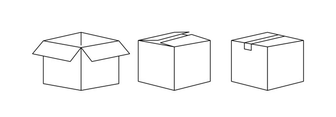 Boxes icon set. Box packaging design. Linear style. Vector icons