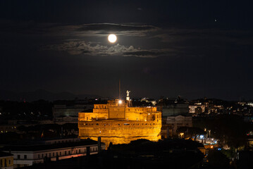 The Castle of Sant'Angelo at moonlight, in Rome.