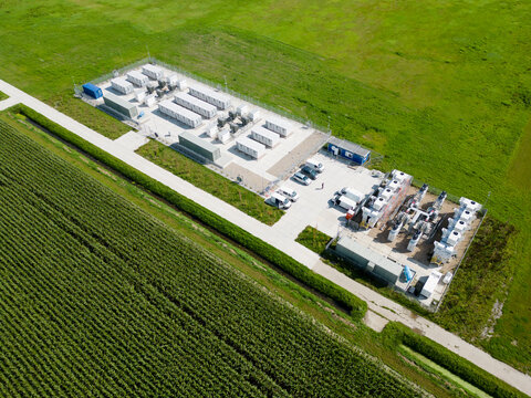 Batteries for energy storage supplying and stabilizing a larger amount of renewable energy to the electric grid, Flevopolder, The Netherlands