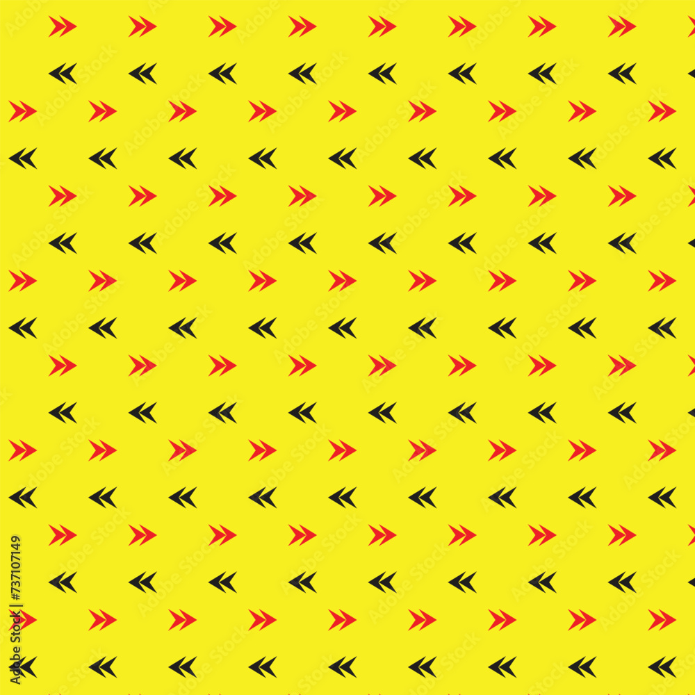 Poster abstract seamless repeatable black red arrow pattern on yellow.
