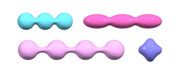 3d abstract shapes collection. Brutalist retro forms realistic design collection